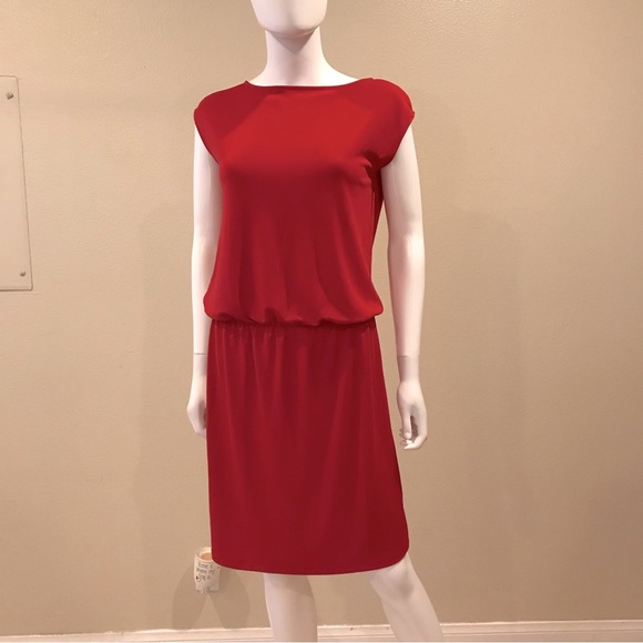 Talbots Petites Red Pullover Dress Size Small Cap Sleeve Elastic Waist Easy Care - Picture 1 of 8